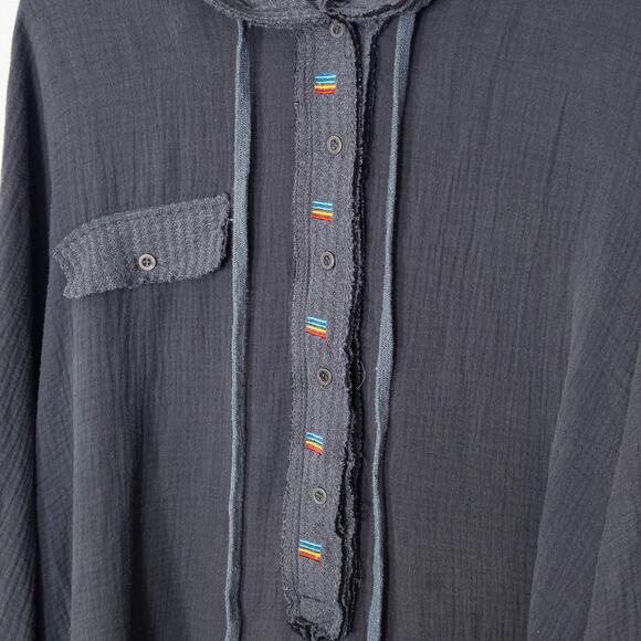 POL Women's Hoodie Slouchy Washed Black Artisanal Patchwork Texturecore Size L - Picture 4 of 8